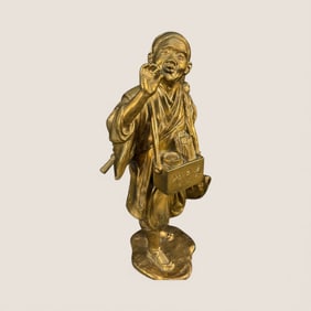 Heavy Vintage Brass Oriental Man Statue