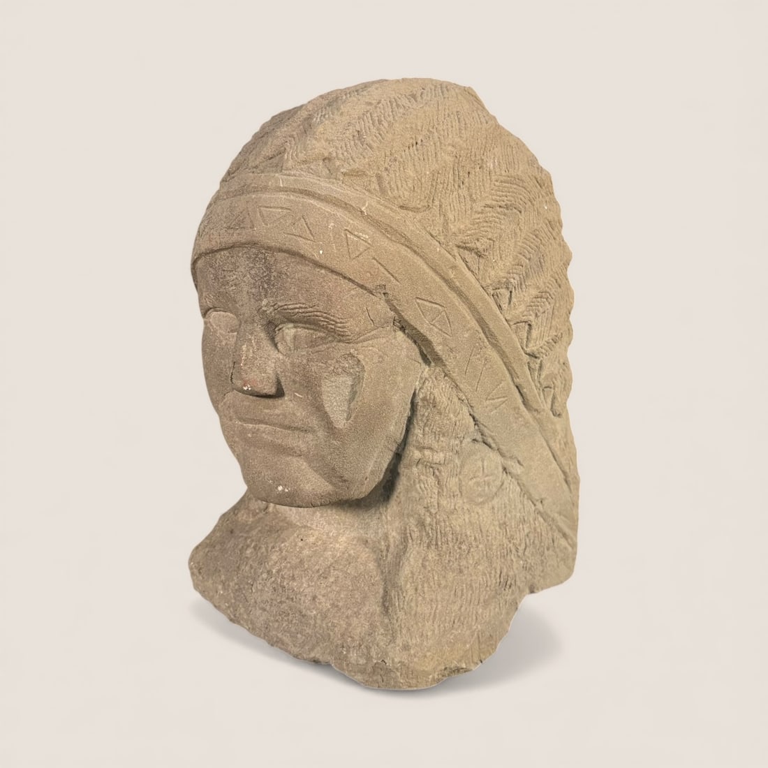 Rare Signed " E. Reed " Stone Carving Of Indian (1 of 2)