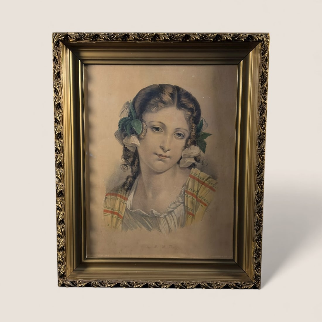 Hand Tinted Picture " Mary ". 19th C.: Good hand colored picture of girl. " Mary ". Very nice. 21 1/4 x 17 1/2 frame size