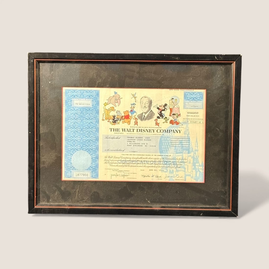 Walt Disney Certificate Of Stock (1 of 2)