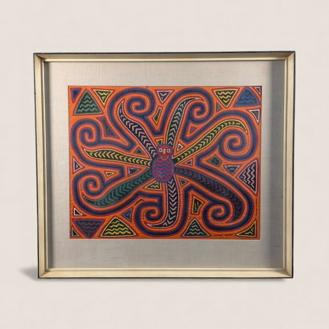 Panamanian Mola Textile Art: A Panamanian Mola textile art. 22 x 25 frame size. Excellent