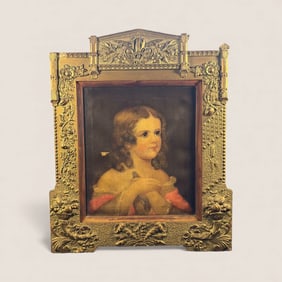 19th C Portrait Of Young Girl Holding A bird