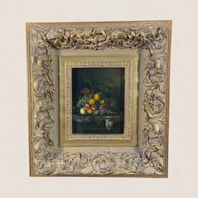 Painting Of Fruits On Board In Great Frame Signed Stone