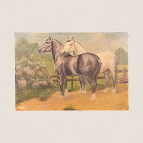 Antique Oil On Canvas Painting Of Horses Signed Gladys E. Streiff