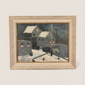 American Regionalist Oil on Bard Night Scene (Herman A. Kabaker)