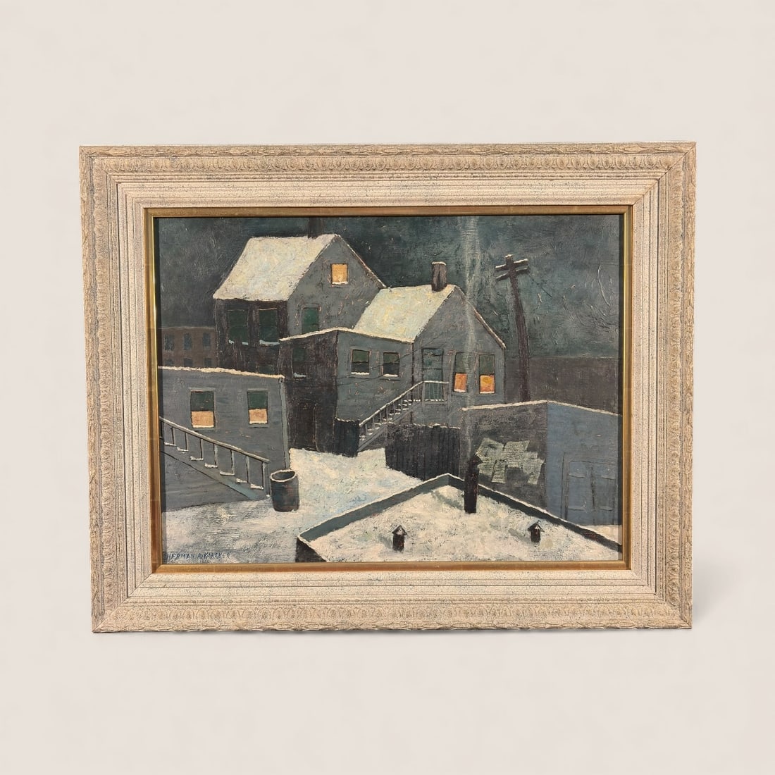 American Regionalist Oil on Bard Night Scene (Herman A. Kabaker) (1 of 3)