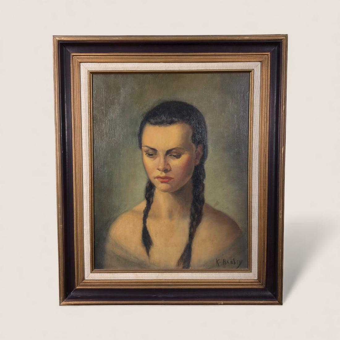 Katherine Harley (California/Wisconsin) Oil on Canvas Portrait of a Woman: Measures 16 x 20 (sight), 22 x 26 inches (framed). Oil on canvas.