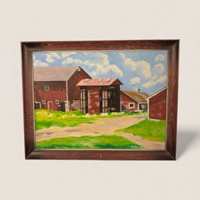 Dated 1969 Midwestern Painting on Board of Barn