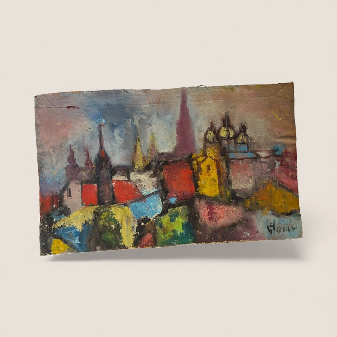 Emil Glocar (1906 - 1985, Czechoslovakia/Ohio/Wisconsin) Oil on Canvas: Measures approx 22 x 13.5 inches, signed. Appears to have never been mounted. Father Emilian Glocar was ordained a priest of the Serbian Orthodox Church, he came to the United States in 1930, moved to
