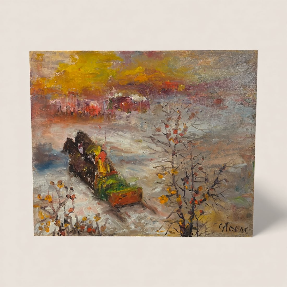 Emil Glocar (1906 - 1985, Czechoslovakia/Ohio/Wisconsin) Horse and Sleigh Scene (1 of 1)