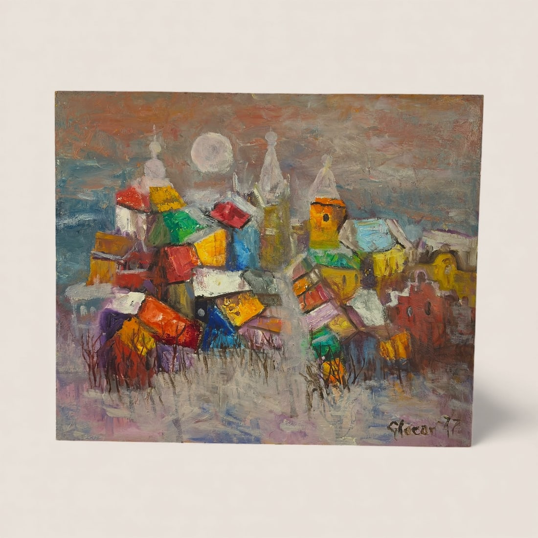 Emil Glocar (1906 - 1985, Czechoslovakia/Ohio/Wisconsin) Village Scene (1 of 2)