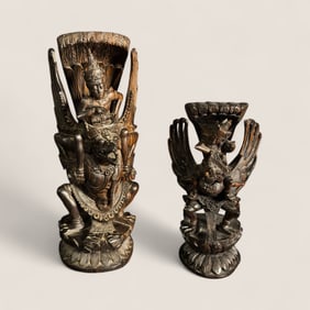 2 Intricate Carved Indonesian Carvings