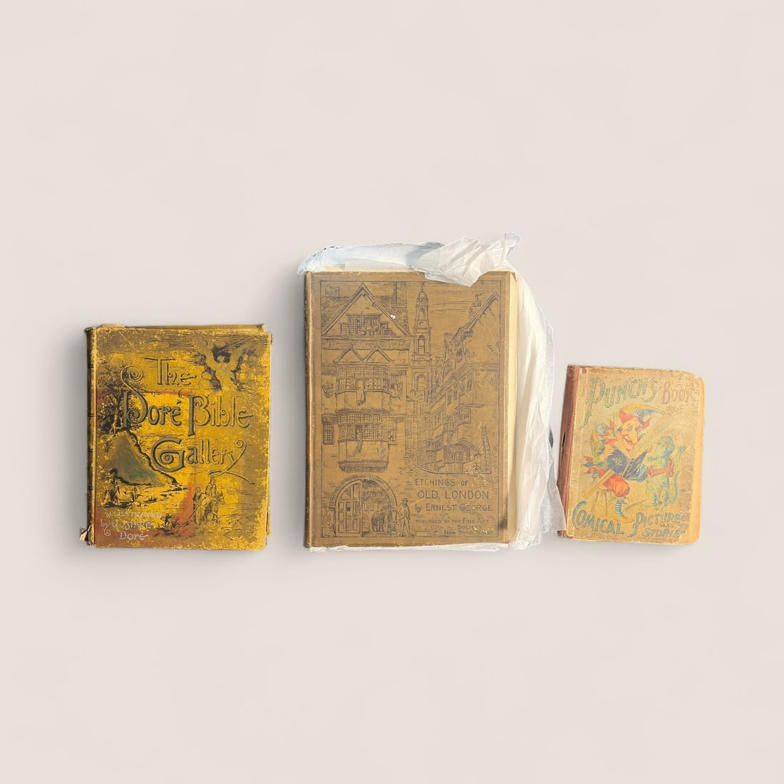 Antique Etchings Of Old London - Punches Book Of Comical Pictures & The Dore Bible Gallery: 3 antique books, all " as is "