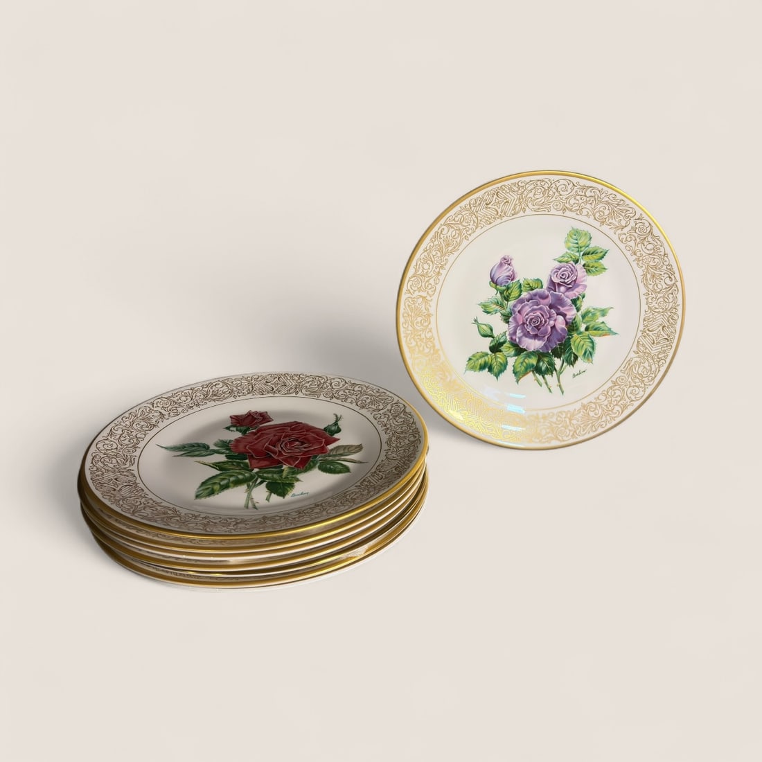 The Edward Marshall Boehm Rose Plate Collection 11 Inch Plates: 8 Edward Marshall Boehm Rose Plate Collection 11 inch plates. All good