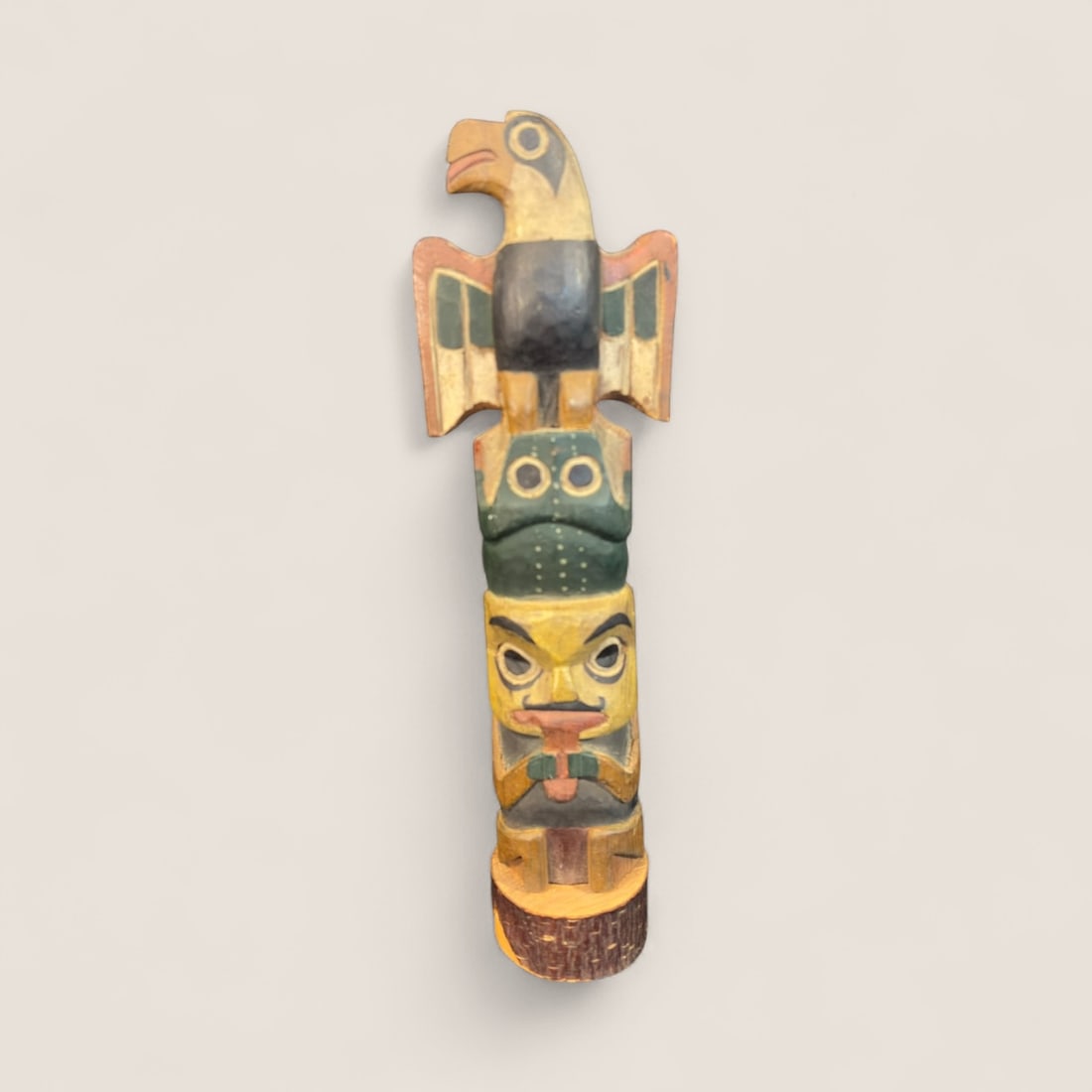 Northwest Coast Carved Cedar Totem: Measuring approx 11.5 inches tall, with original paint.