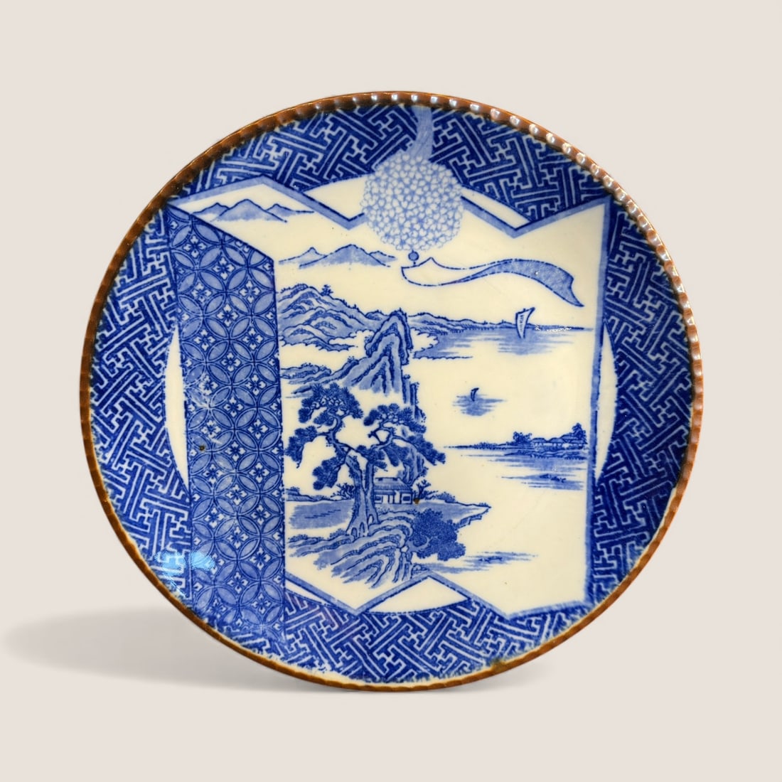 Imari Style 12I Inch Blue & White Japanese Plate (1 of 2)