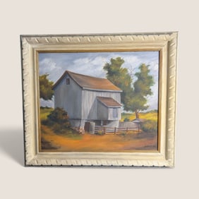 Original Painting On Board By George Hoeveler Titled " Post Farm "