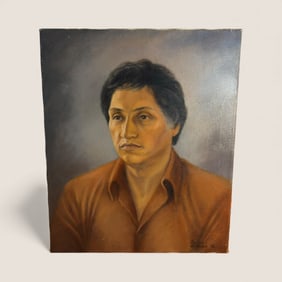 Portrait On Canvas Signed " Sylvia Rudolph "76 ".