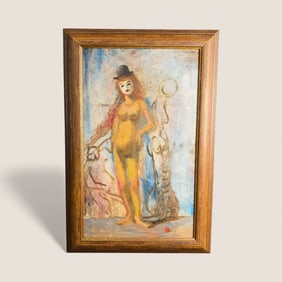 Oil Painting On Board Clown Faced Woman