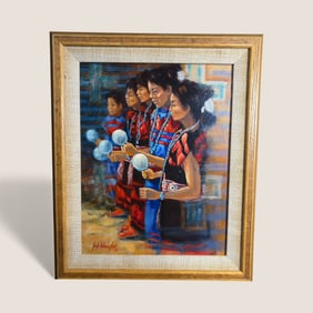 Super Oil Painting On Panel By Navajo Artist " Jack Tobaahe Gene "