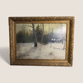 Winter Scene Oil Painting On Board By " Emma G. Spencer ".