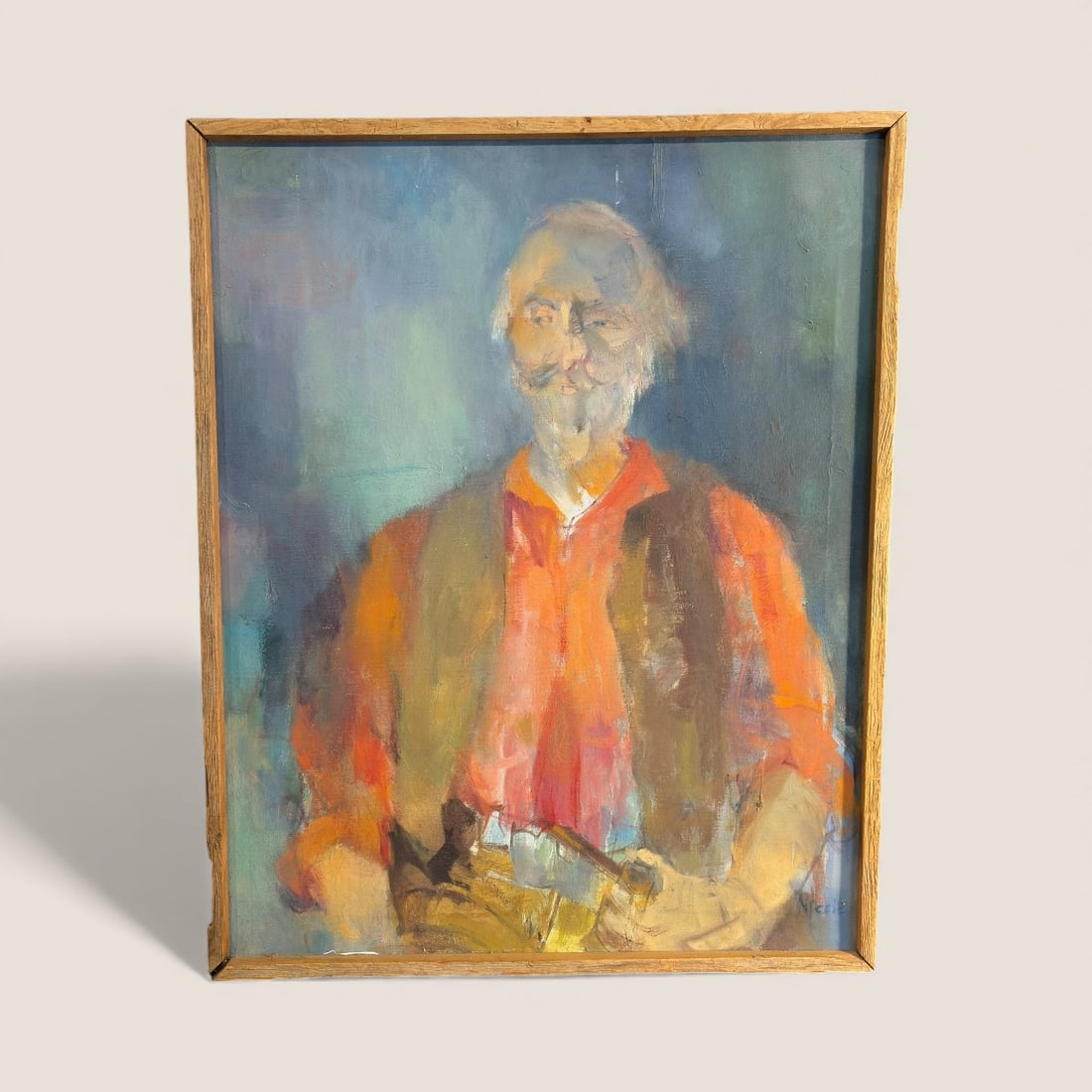Oil On Canvas Painting Signed " Neeie" Old Man With Pipe. (1 of 2)