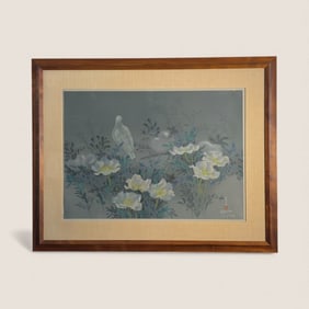 White Bird In Flowers By Listed Artist " David Lee "