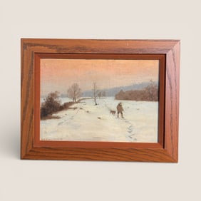 Man & Dog Oil On Board By "W. Bulow v. Dennewitz "