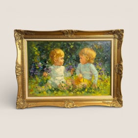 Large Signed oil Canvas of Children (Louis Van Dern Beesen)