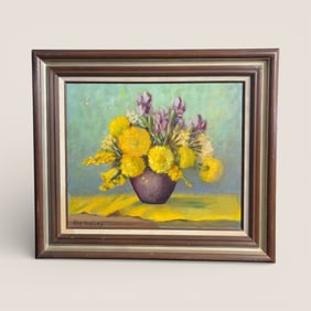 Oil On Canvas Painting By " Kay Harley " Vase Of Flowers