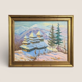 Oil On Canvas Winter Scene Signed