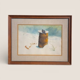 Junco Winter Feeding Watercolor Signed