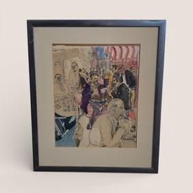 Mixed Media 1970 " Paris Cafe " By Warrington Colescott