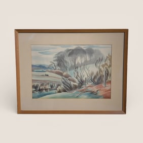 Rural Landscape Watercolor By Listed Artist "Cliifford Webb "