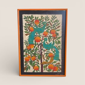 Signed " Nipula " Batik With Birds, Squirrel And Fruit