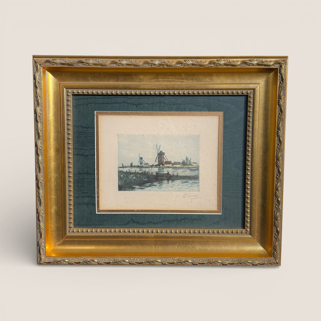 Signed " Bary " Dutch Mill Scene: Signed " Bary " dutch mill scene in fancy frame. 19 1/2 x 16 1/2 frame size Ziebarth's is pleased to offer in-house shipping on all items purchased in our auctions. You can arrange for in-house shippi