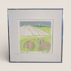 Animals & Fields Monoprint By " P. Schuette " Wisconsin Artist