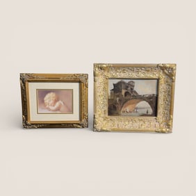 2 Modern Prints In Gold Frames