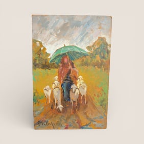 Signed Oil On Board Painting. Sheep