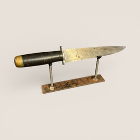 Vintage Bowie Knife With Brass Cap And Leather Ring Handle