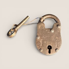 Antique Iron And Brass Padlock With Key