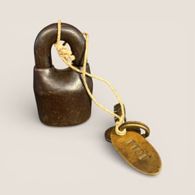 Antique Cast Iron Scandinavian Jail Padlock With Key