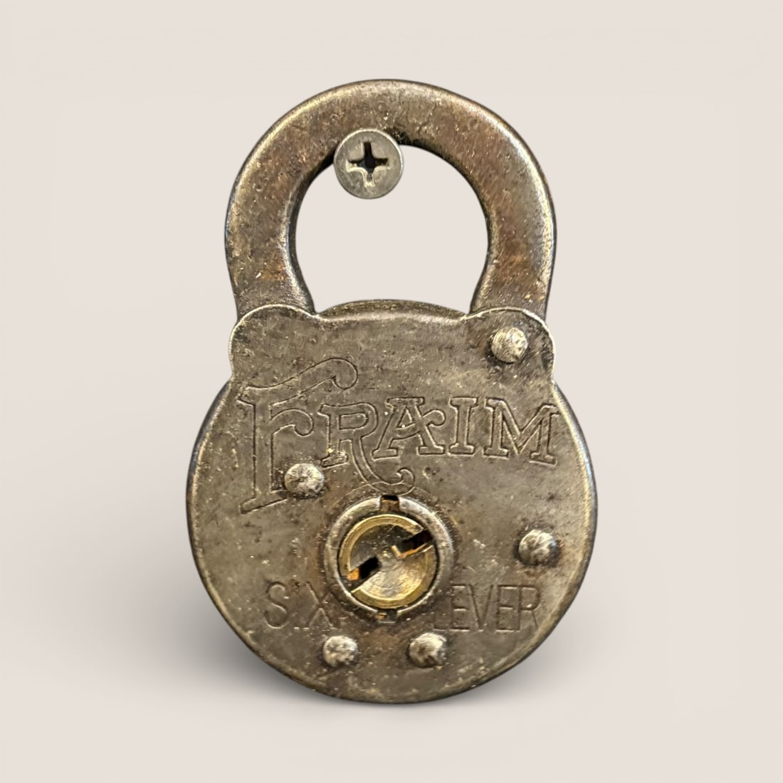 " Fraim Six Lever " Antique Padlock (1 of 1)