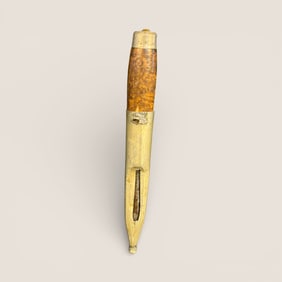 Early Burl Handle Norwegian Knife In Silver Sheath