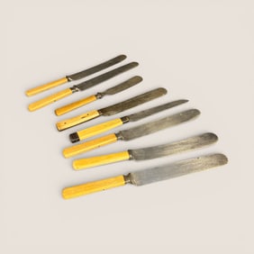 8 19th Century Bone Handled Cutlery Knives Signed