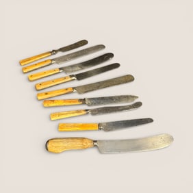 9 19th Century Bone Handled Cutlery Knives Signed
