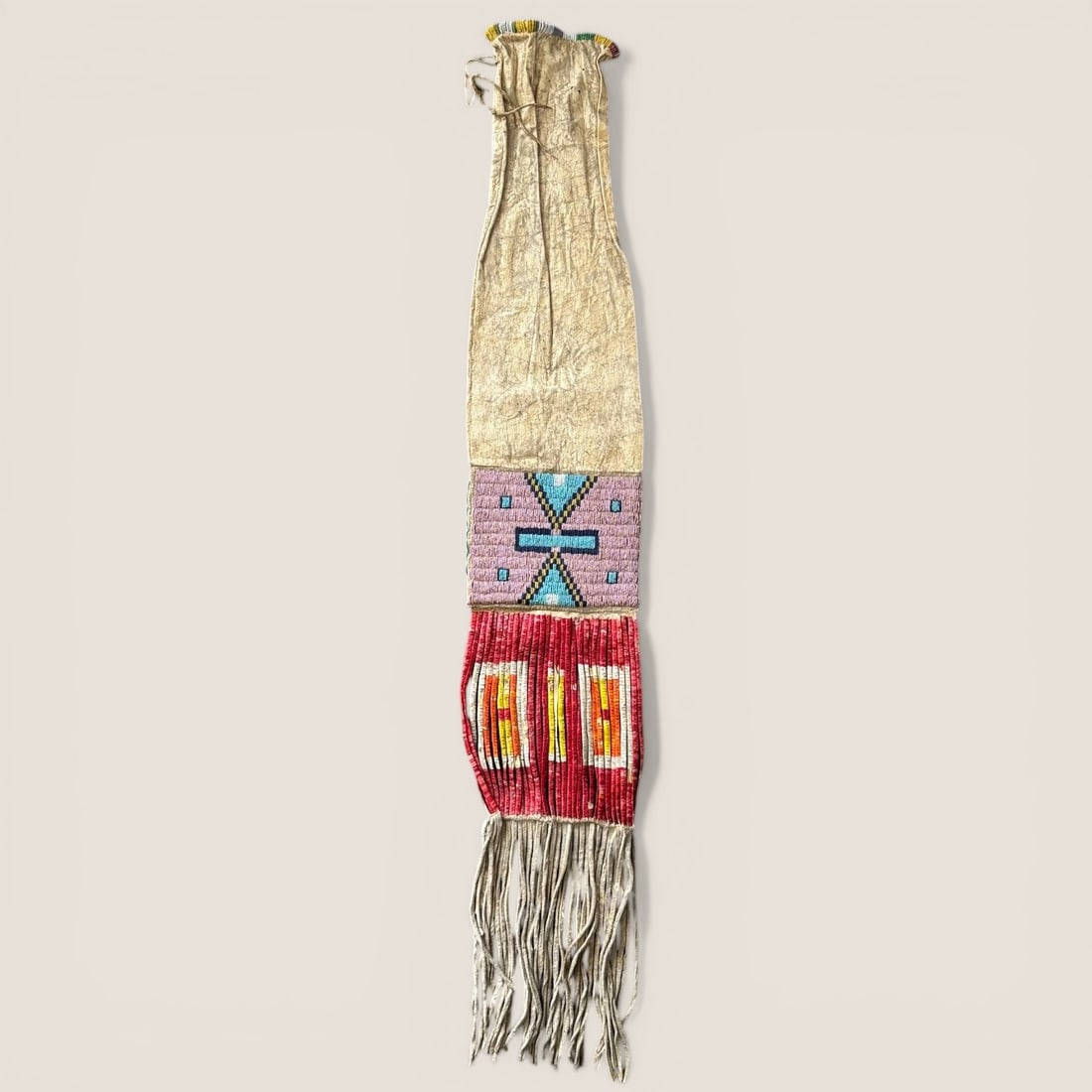 Exceptional 44 Inch Beaded & Quilled 19th Century Pipe Bag (1 of 4)