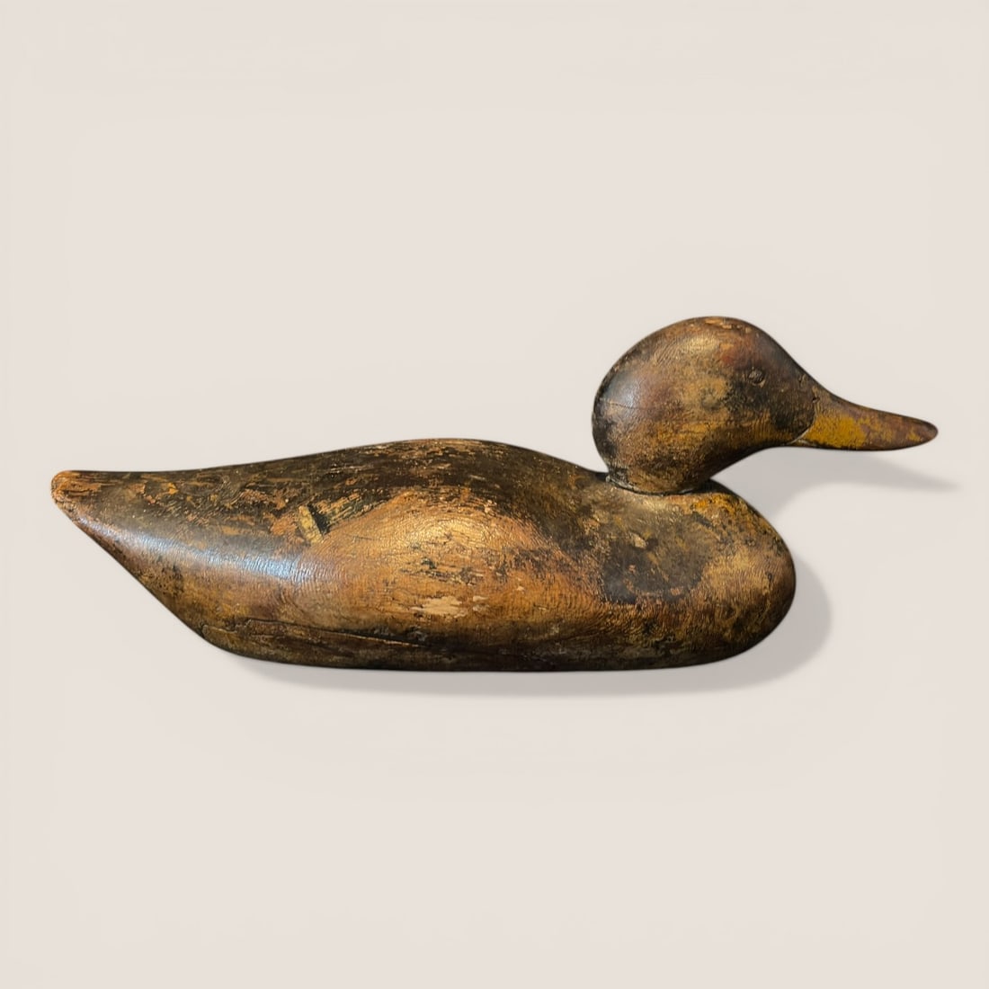Nice Formed Dodge Antique Wood Duck Decoy: A well formed Dodge antique wood duck decoy, tack eyes, 15 inches, well worn old paint, cracks on body