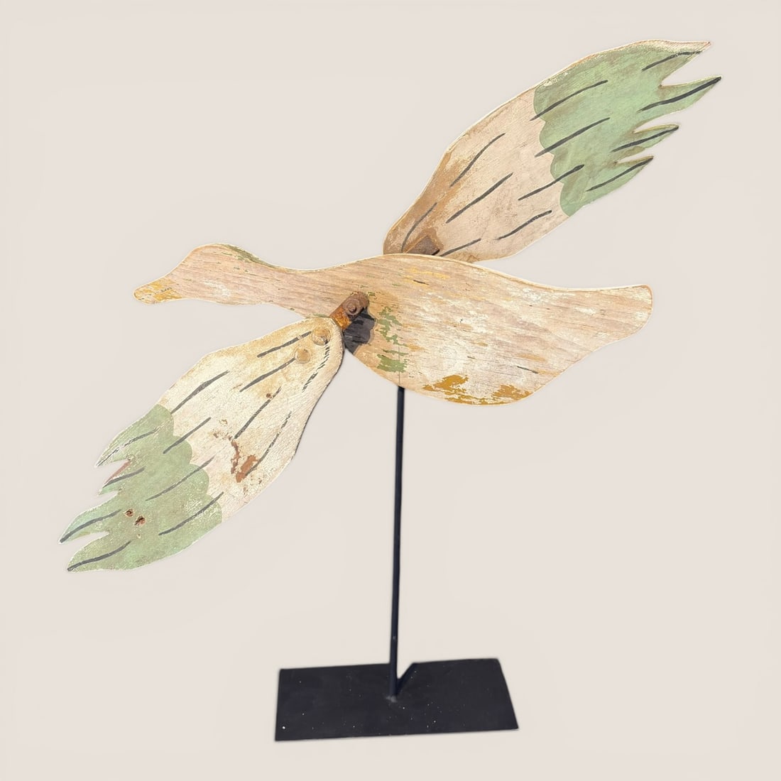 Wooden Mallard Duck Whirligig: Vintage wood mallard duck whirligig, 16 tall x 23 long, custom stand included