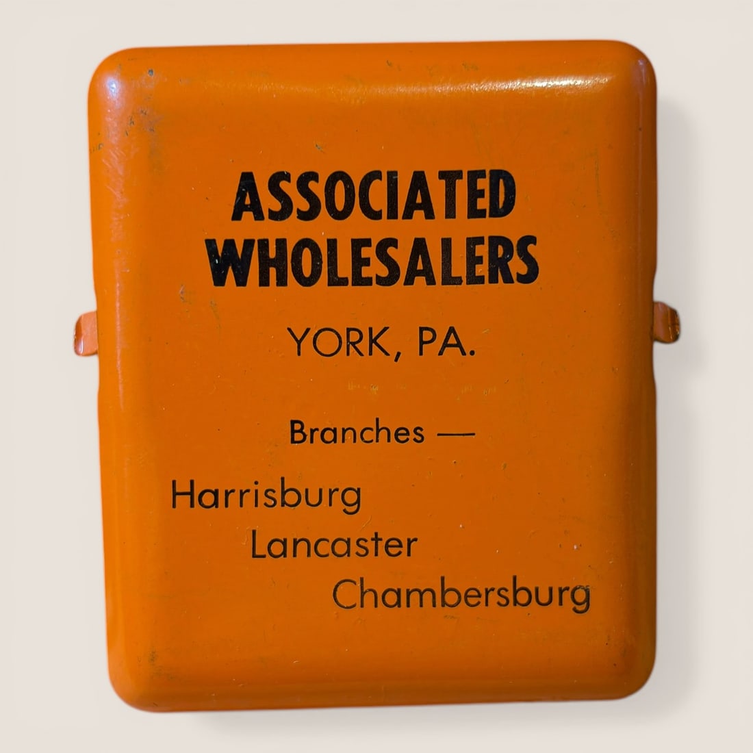 Antique Advertising Bill Letter Clip, " Associated Wholesalers ", York Pa.: A good " Associated Wholesalers " York Pa., Branches Harrisburg, Lancaster , Chambersburg, bill - letter clip, 2 3/4 x 2 1/4